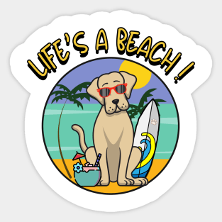 Funny Big Dog is chilling on the beach Sticker